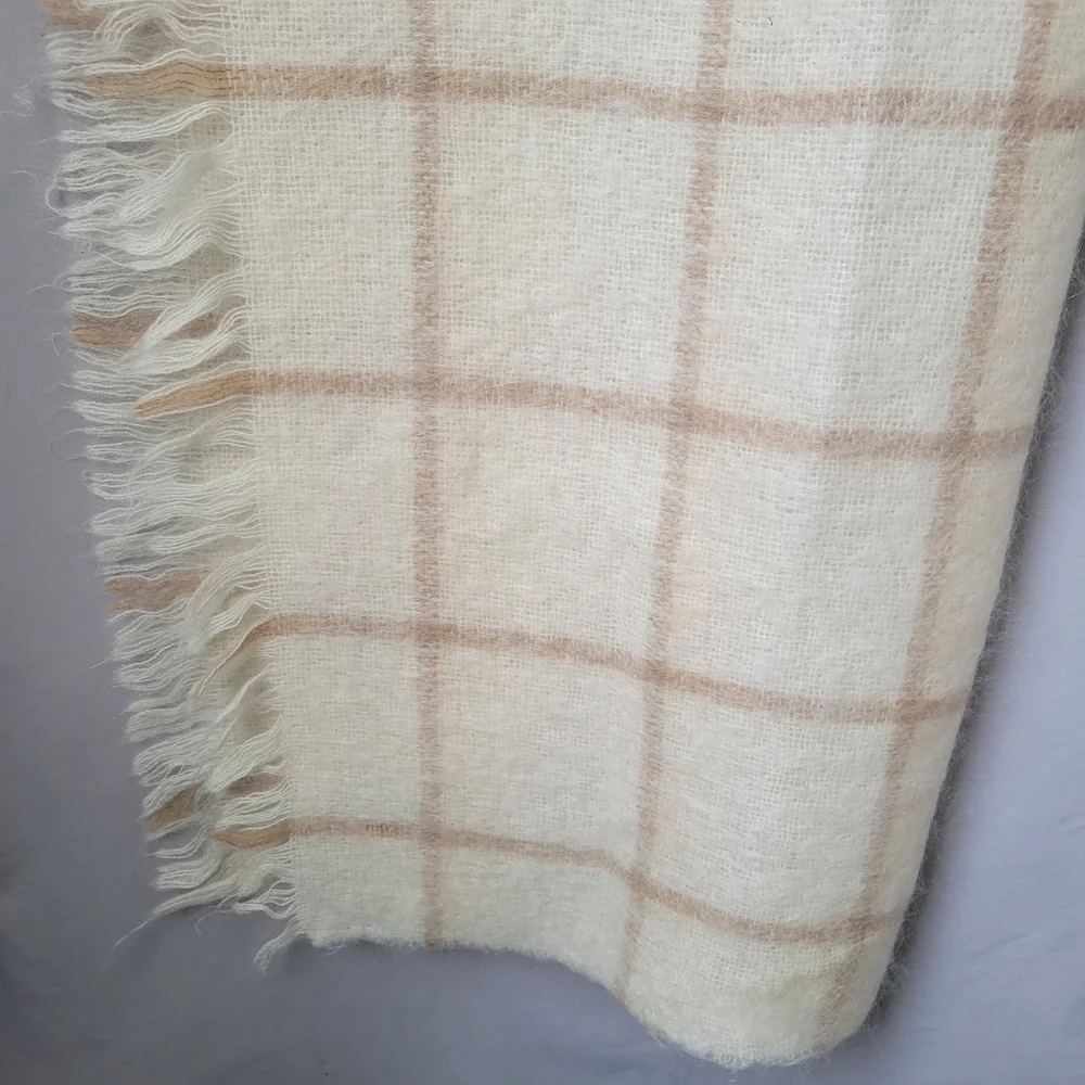 Foxford Woollen Mills Mohair Fringe Throw Rug Cream Tan 38